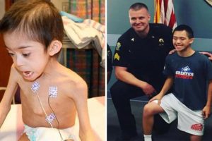 A padláson éhezve és bezárva talált Down-szindrómás kisfiú újra találkozott az őt megmentő rendőrökkel