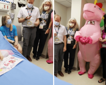 Az orvos rózsaszín egyszarvúnak öltözik, hogy “nincs több kemoterápia” partit rendezzen egy 4 éves rákos túlélő gyermeknek