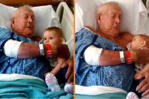 Az idős nagypapa mindössze napokkal a halála előtt először tartja ölében a dédunokáját