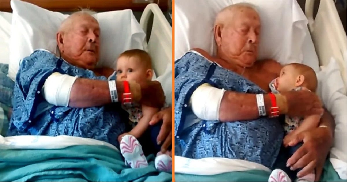 Az idős nagypapa mindössze napokkal a halála előtt először tartja ölében a dédunokáját